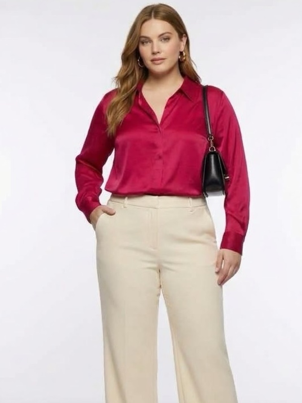 New Rachel Zoe Vibrant Pink Satin Button-Down Blouse Size 2X